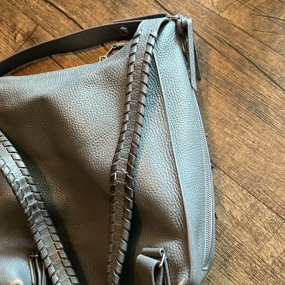 All Saints Small Kita Convertible Grey Braided-Detail Leather Backpack